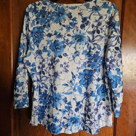Emily Daniels Petite Large White Floral Cotton Blouse PL | 3/4 Sleeve Top - Picture 2 of 4